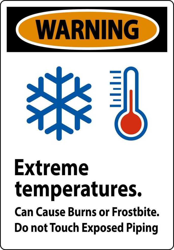 advertencia firmar extremo temperaturas, lata porque quemaduras o congelación, hacer no toque expuesto tubería vector