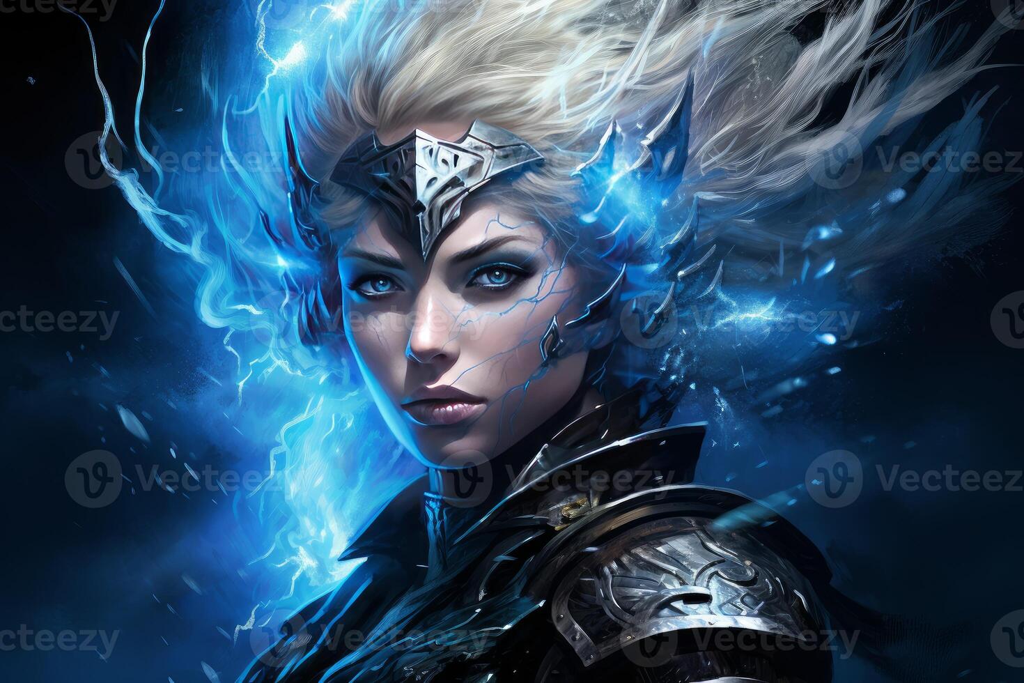 Warrior woman of lightning. Generate Ai photo