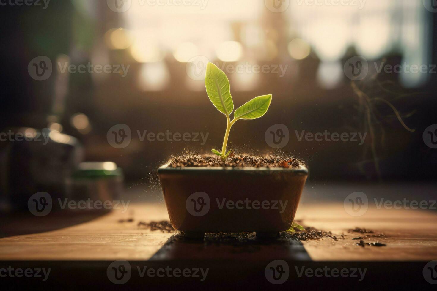 Seedling sprouting pot garden. Generate Ai photo