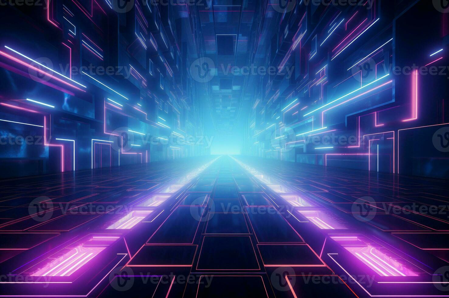 Vibrant Abstract neon geometric futuristic model. Generate Ai photo