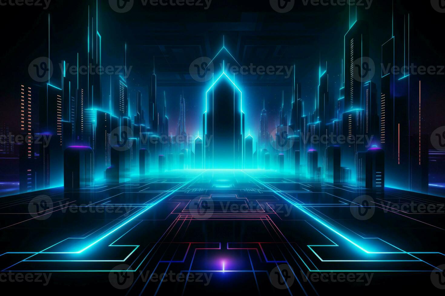 Intricate Abstract neon geometric futuristic model. Generate Ai photo