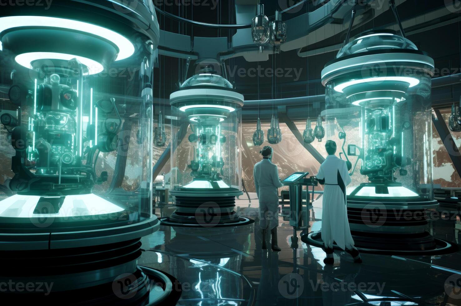 Futuristic lab in light. Generate Ai photo
