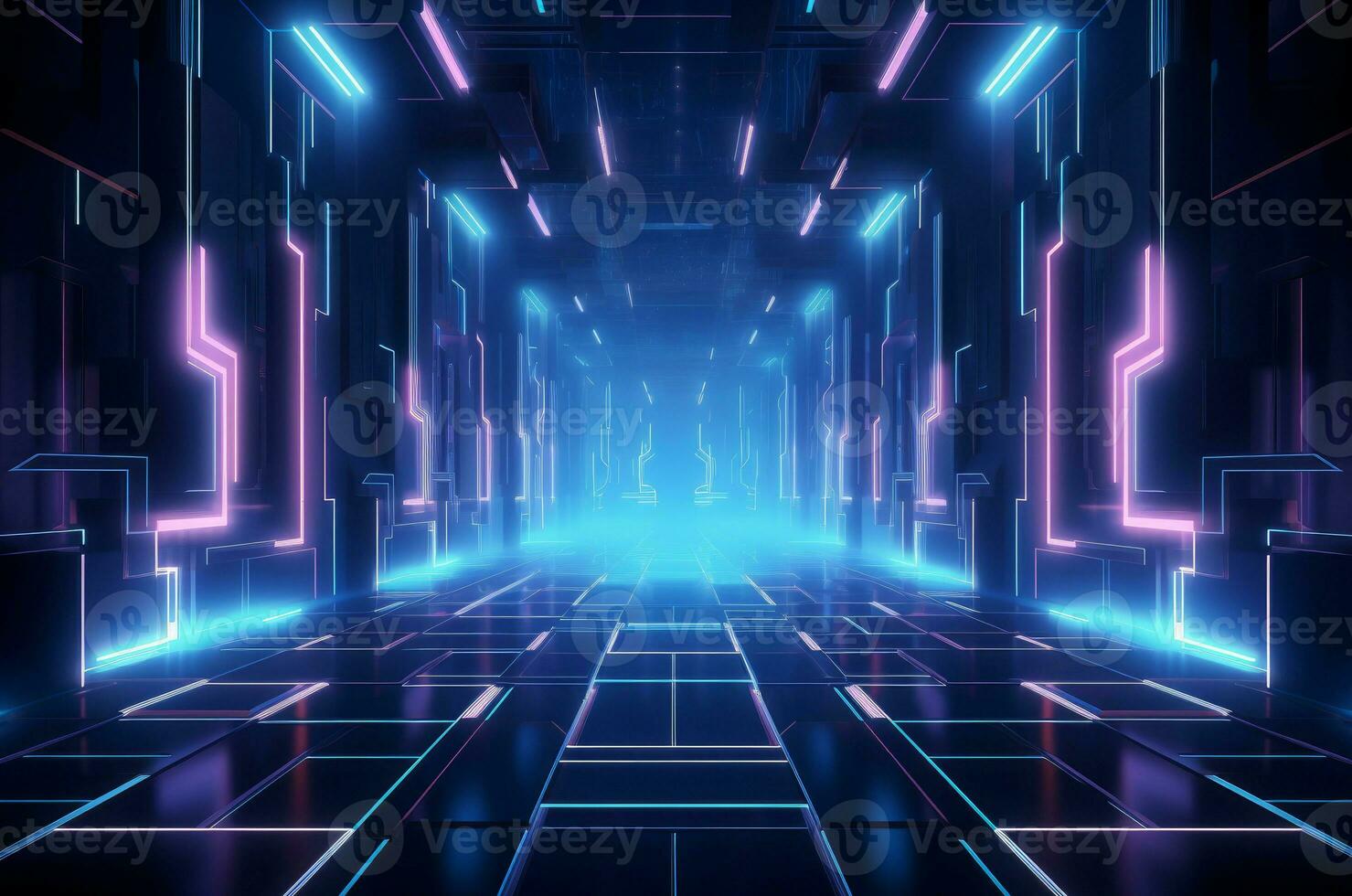 Abstract neon geometric futuristic model. Generate Ai photo