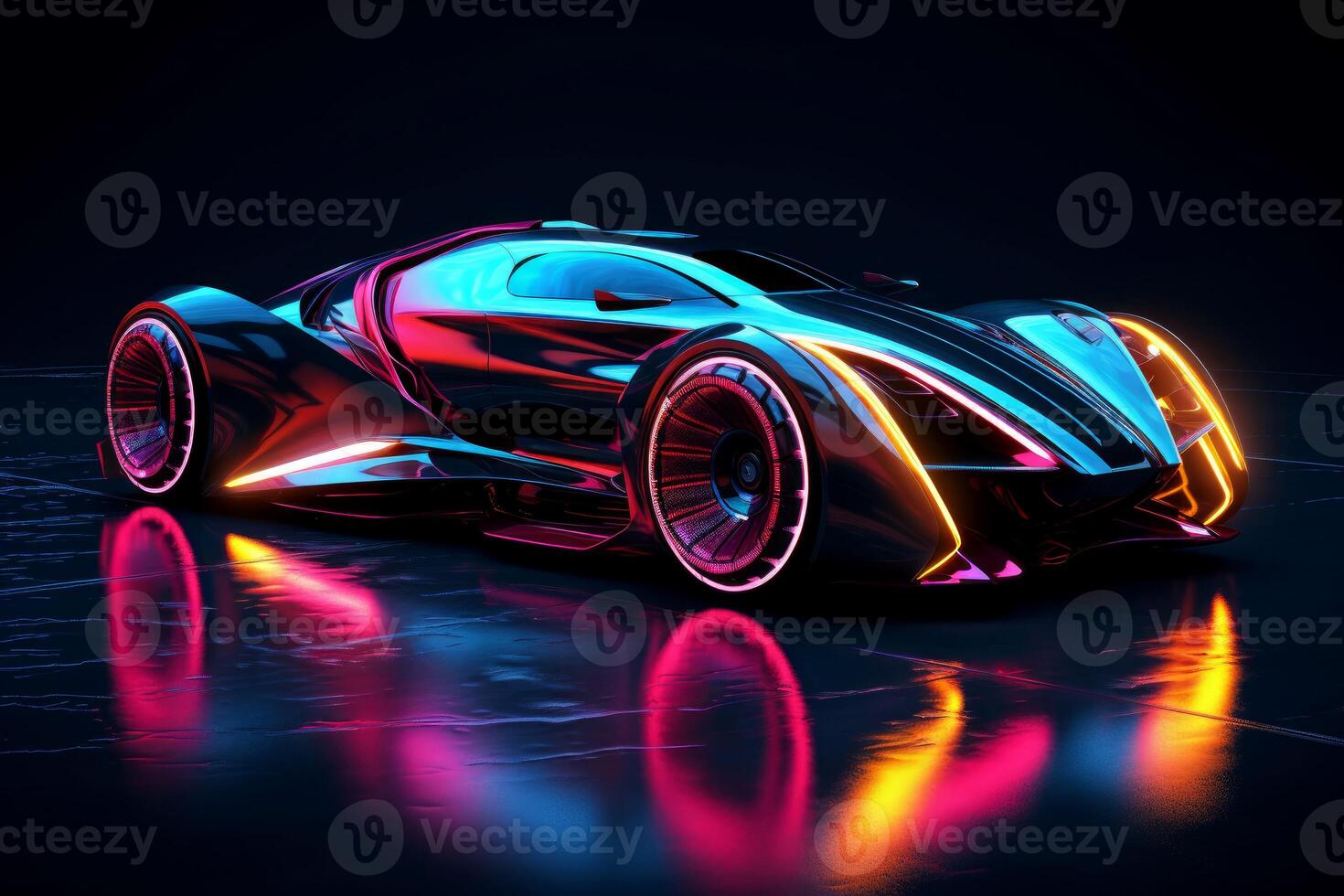 Innovative Neon electric car. Generate Ai photo