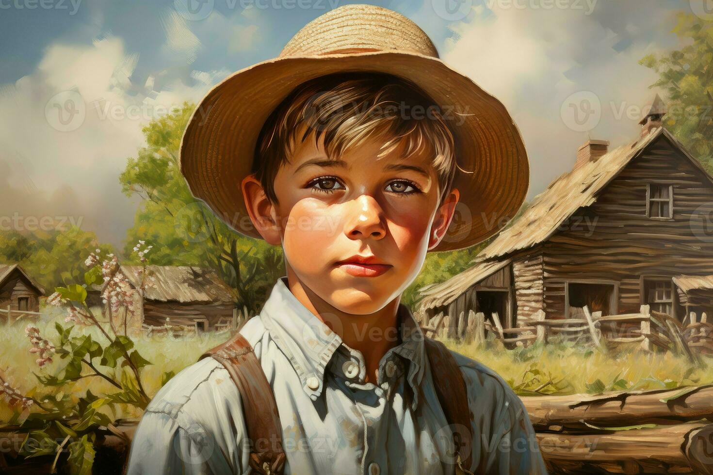 Hardworking American farmer boy at field. Generate Ai photo