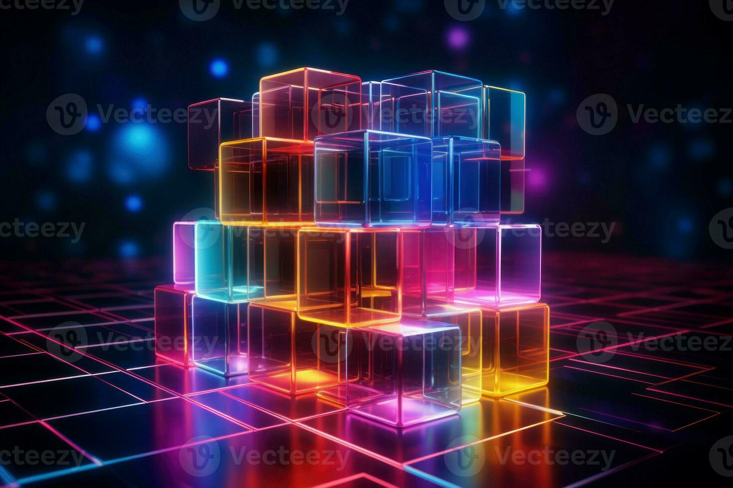 Colorful abstract neon cube. Generate Ai photo