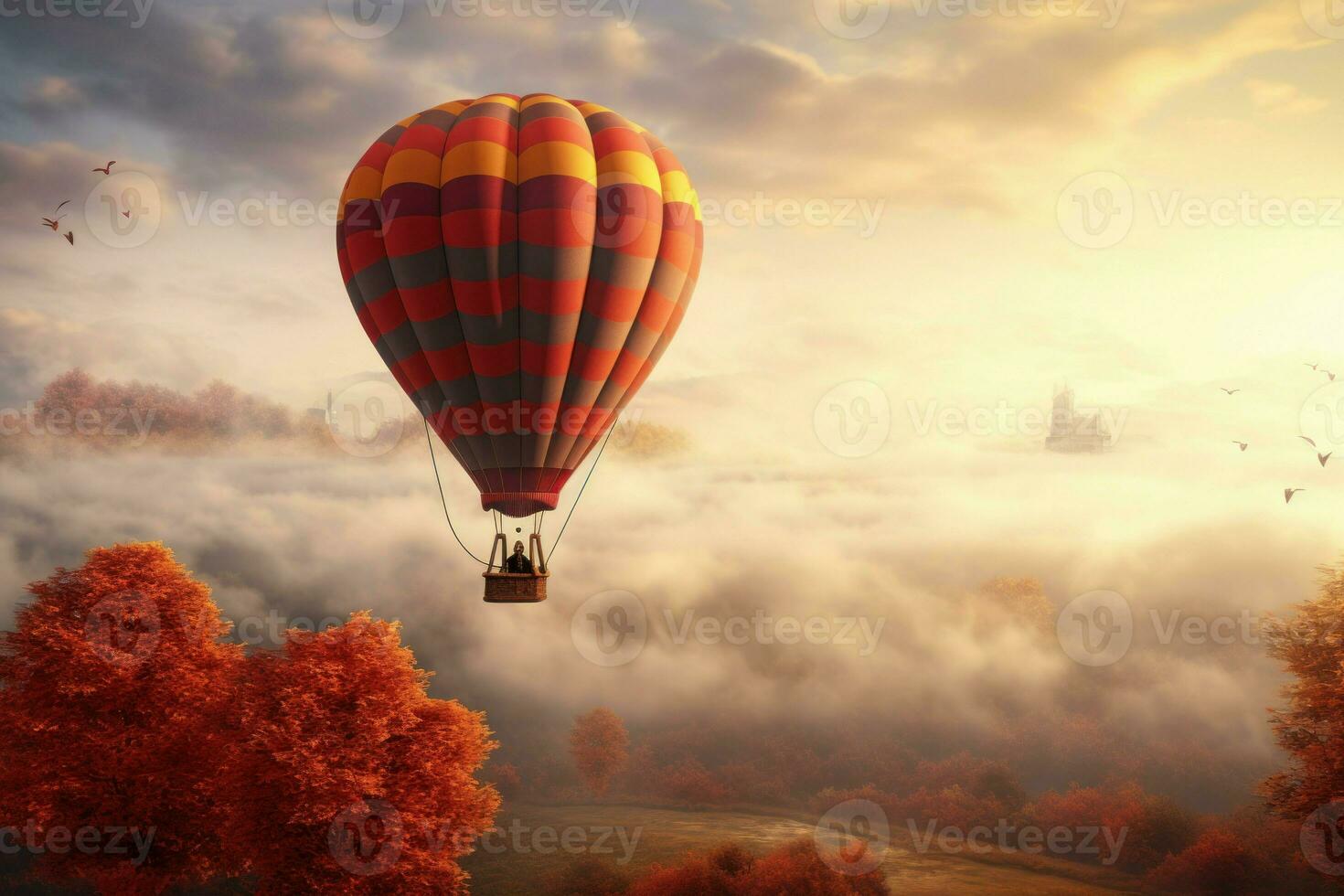 Peaceful air balloon fly. Generate Ai photo