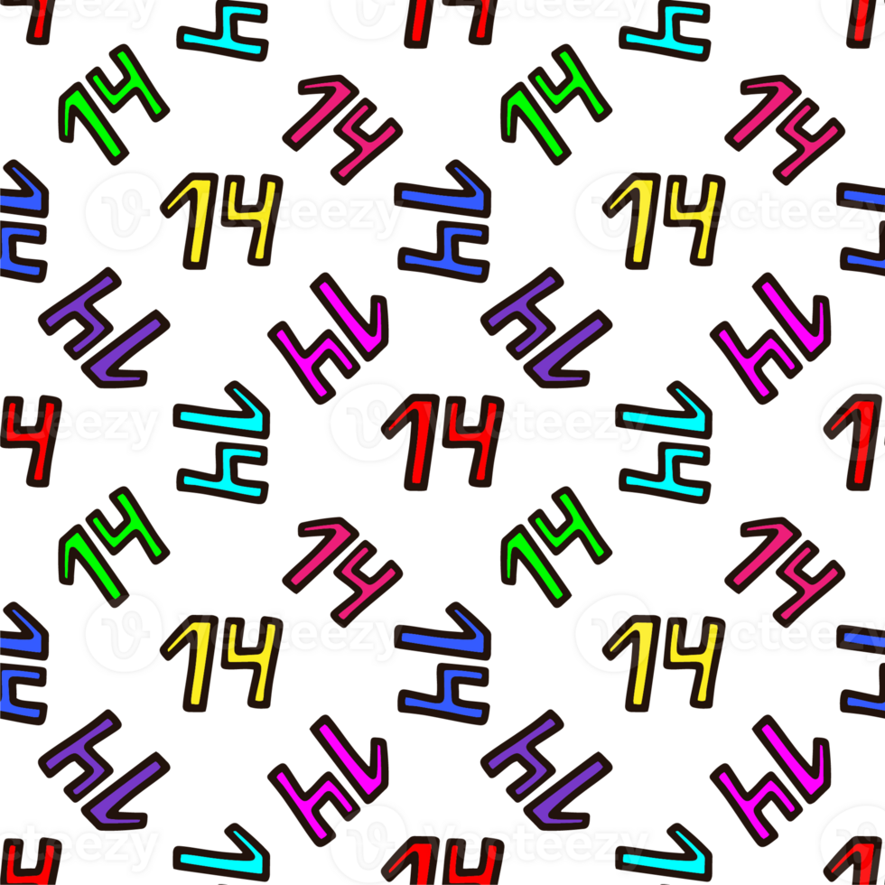Seamless pattern with multicolored number 14 png