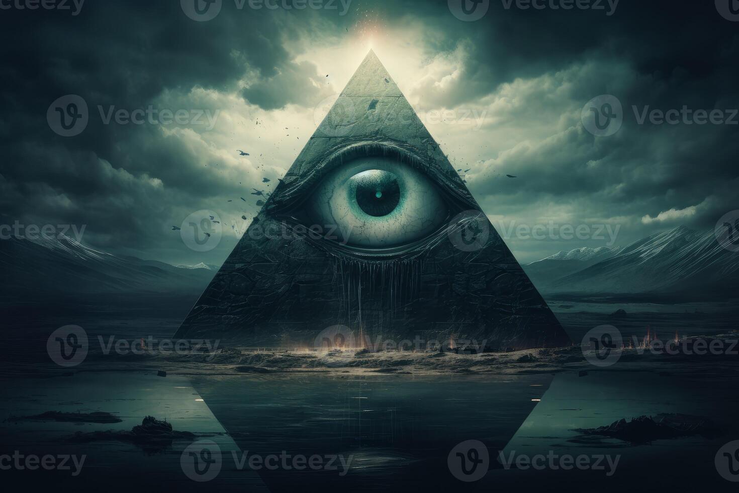 Pyramid eye macro religion. Generate Ai photo