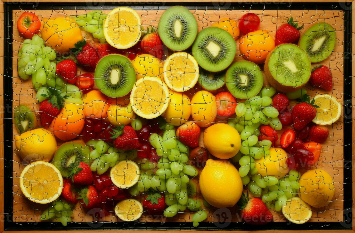 Colorful Fruit puzzle form. Generate Ai photo