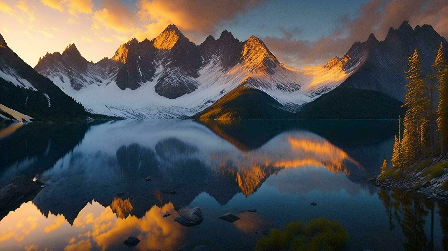 hermosa lago en el montaña por ai foto