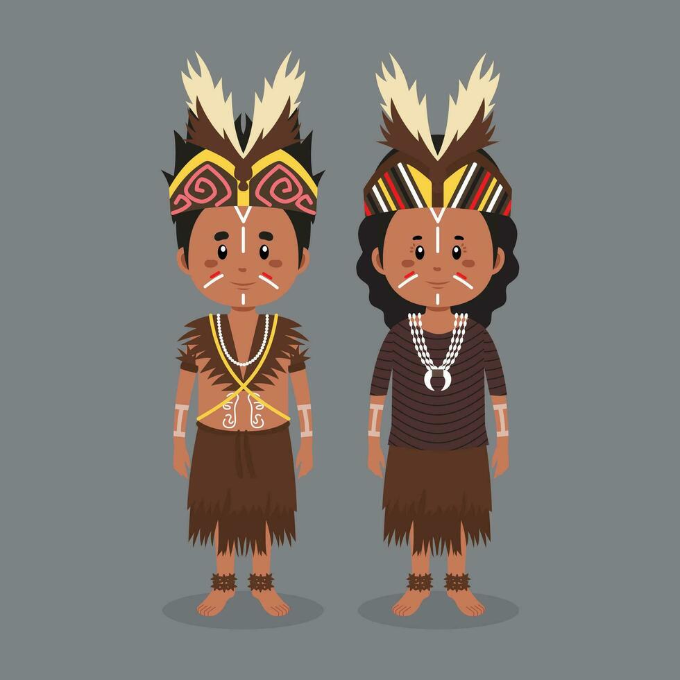 Couple Character Wearing Papua Indonesian Traditional Outfit vector