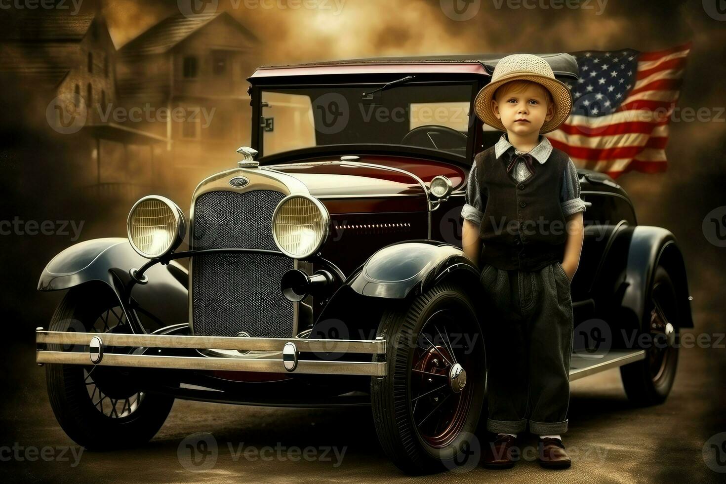 Retro American 1920 child boy. Generate AI photo