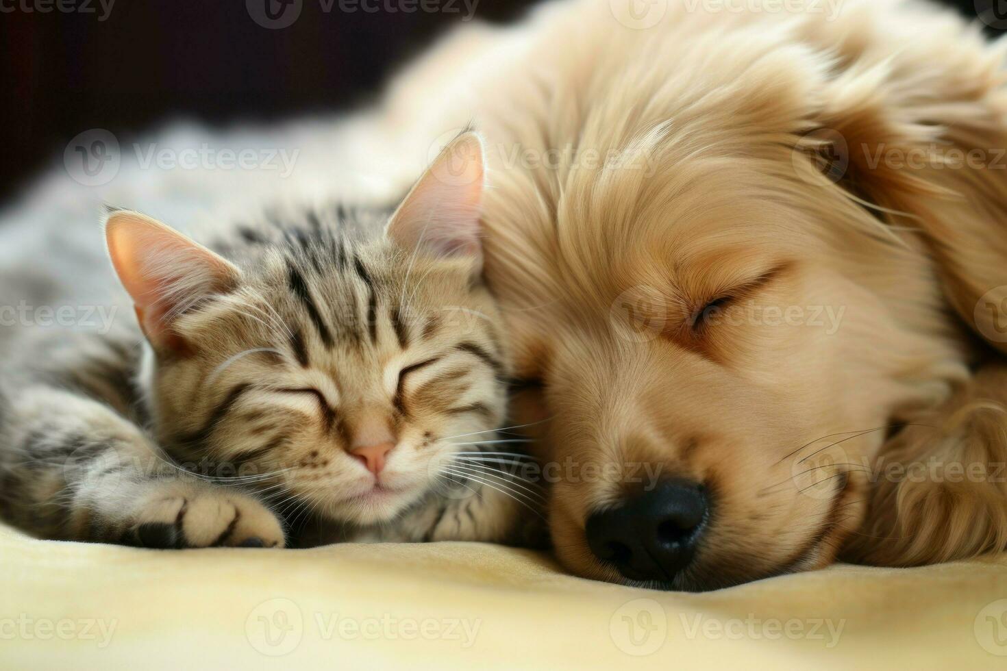 Peaceful Cat dog sleeping. Generate Ai photo