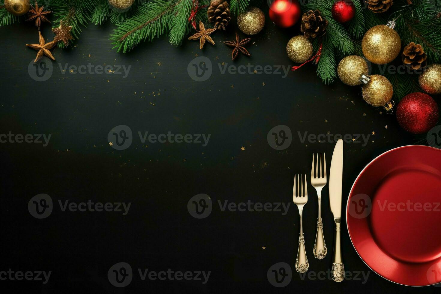 Christmas dinner table setting. Generate Ai photo