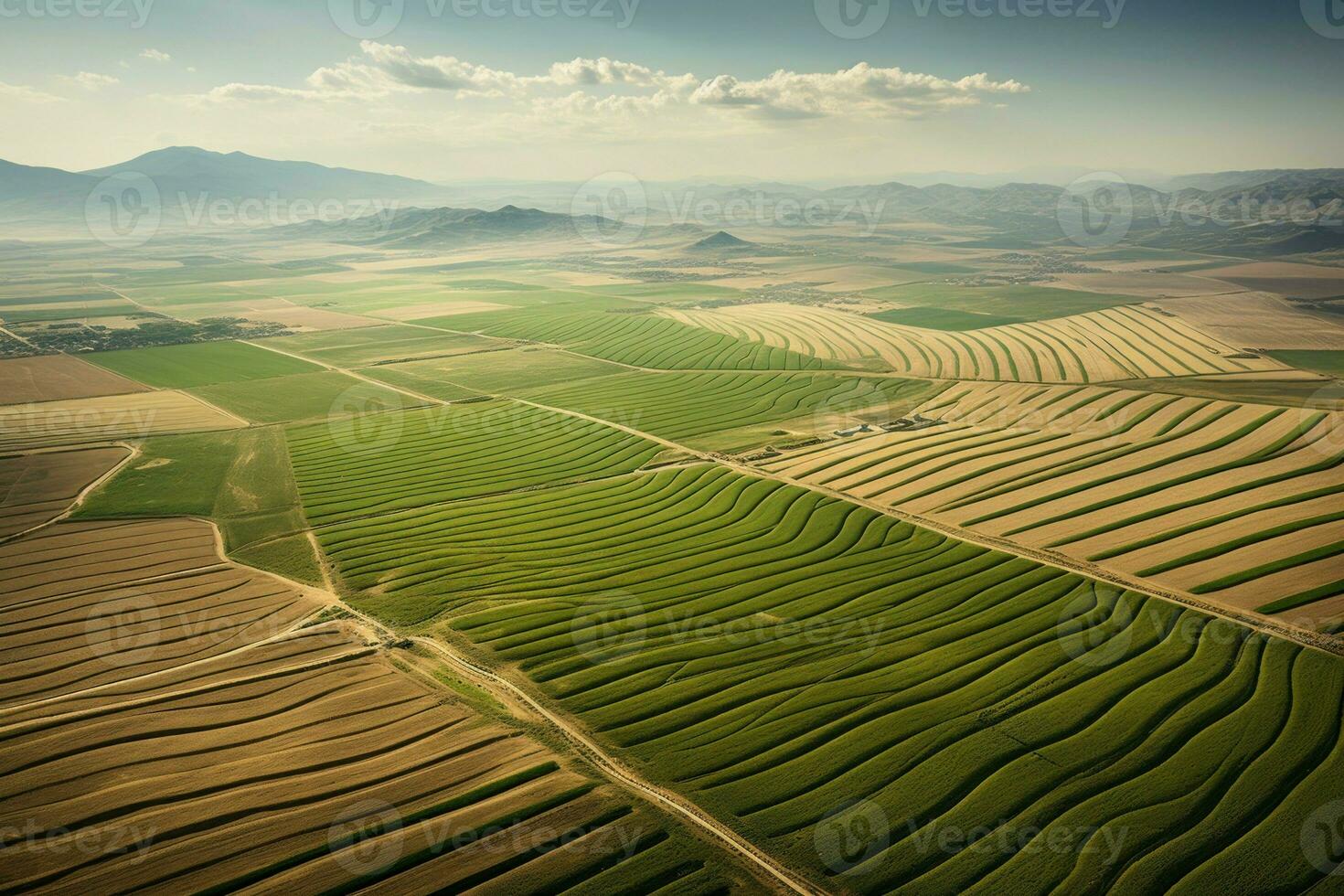 Aerial view rural farm land. Generate Ai photo