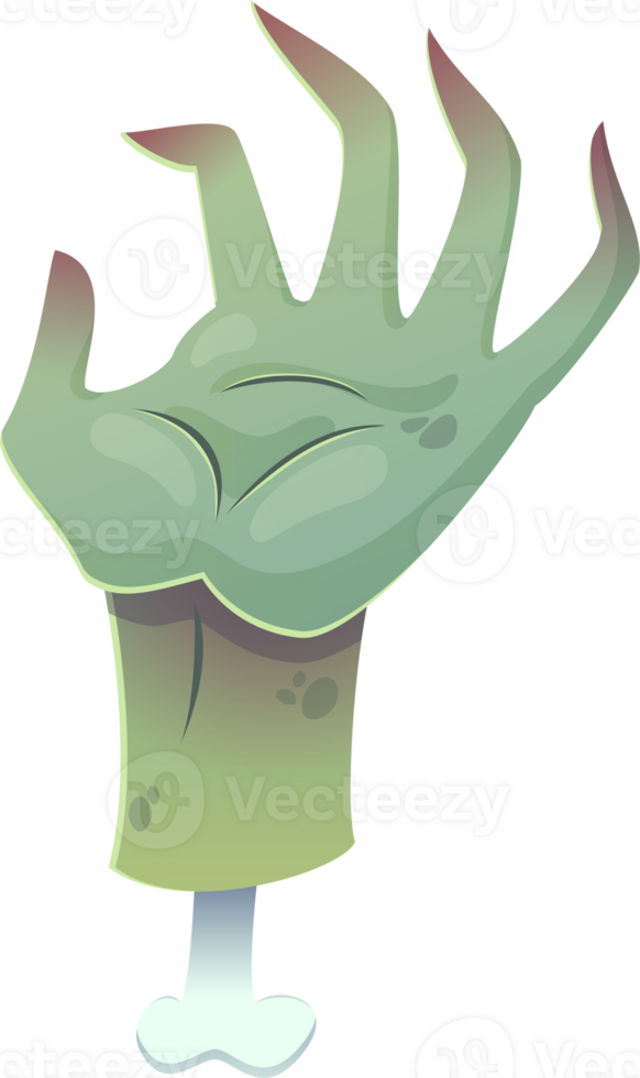 Halloween zombie hand. Element in cartoon style. Illustration isolated on transparent background. png