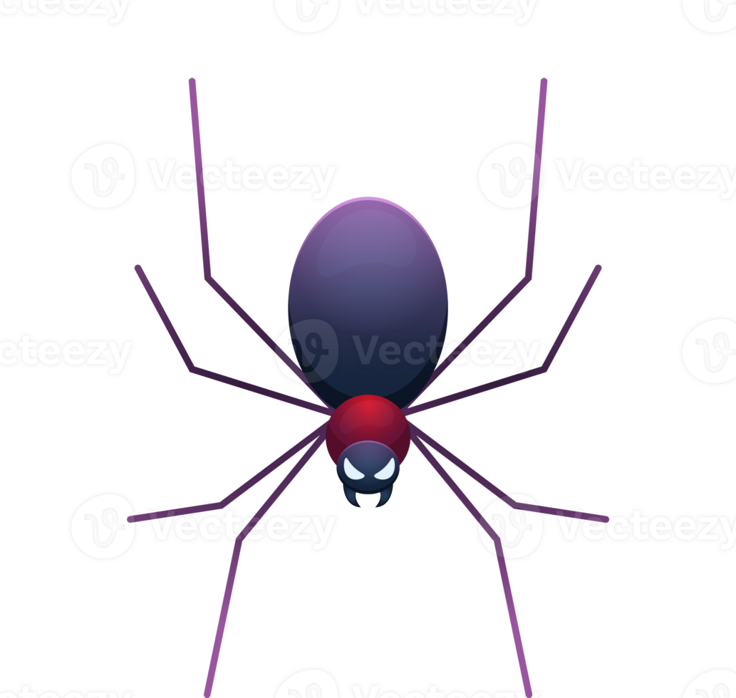 Black scary big spider on the web. Colorful illustration in cartoon style. png