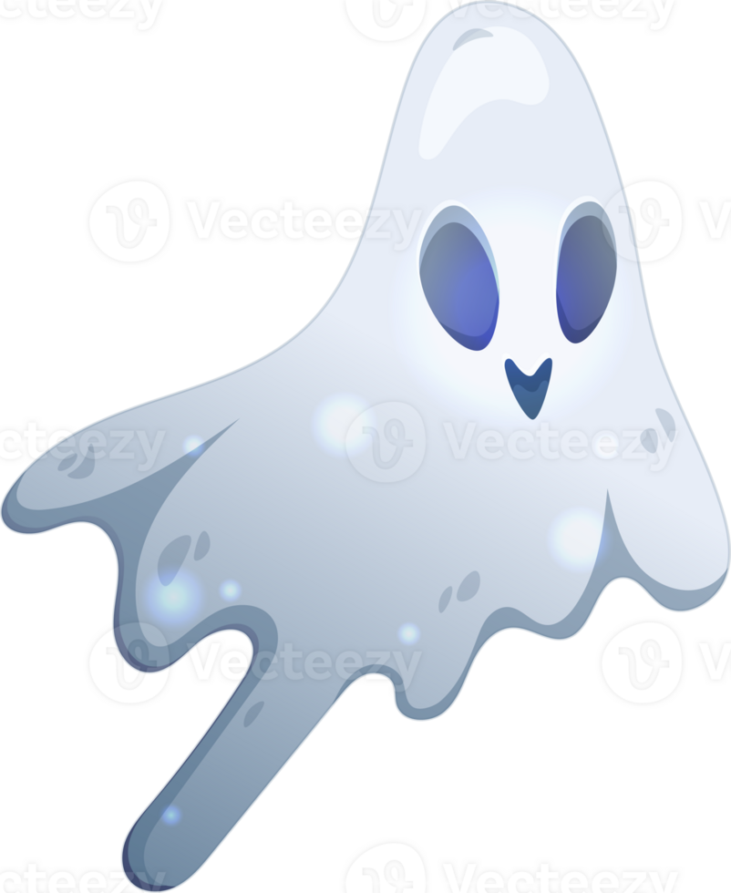 Cute ghost that flies above the ground for Halloween. Cartoon style. Illustration isolated on transparent background. png