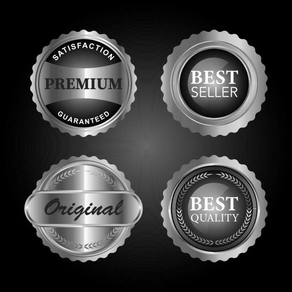 Silver badges seal quality product on white background. vector illustration