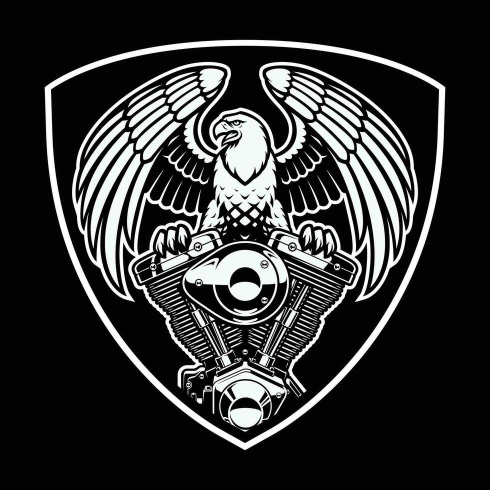 An eagle on a motorcycle engine badge vector