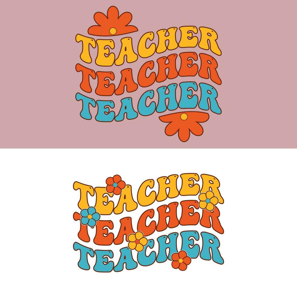 Groovy style retro teacher t shirt design, hoodie design. vector