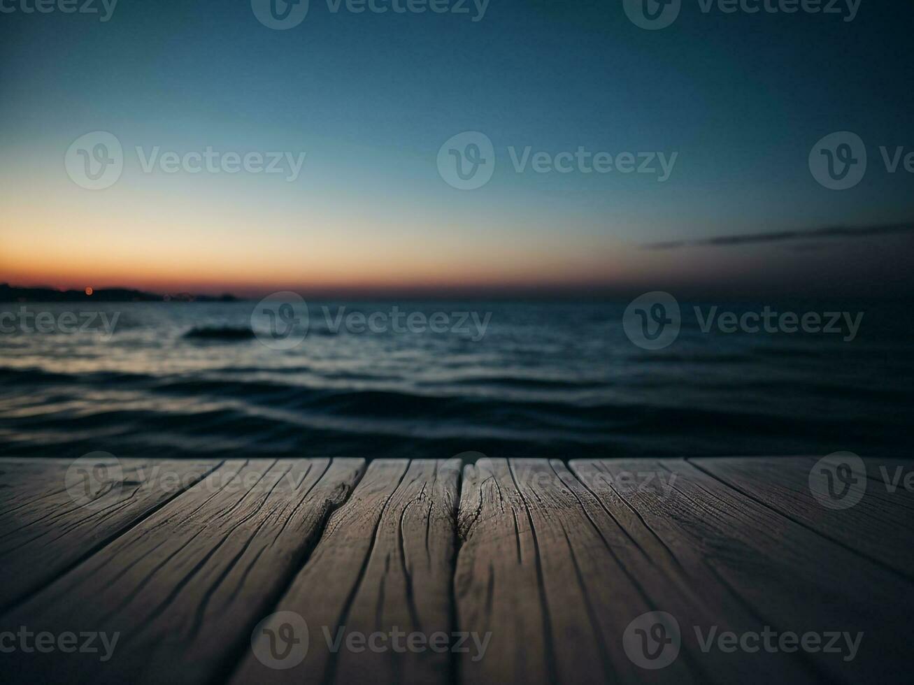 Wooden table and blur tropical beach background, product display montage. High quality photo 8k FHD AI generated