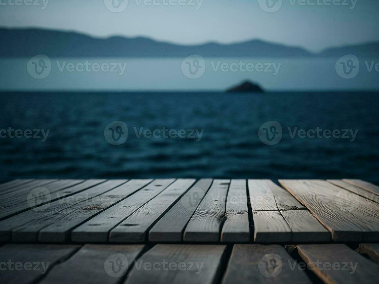 Wooden table and blur tropical beach background, product display montage. High quality photo 8k FHD AI generated