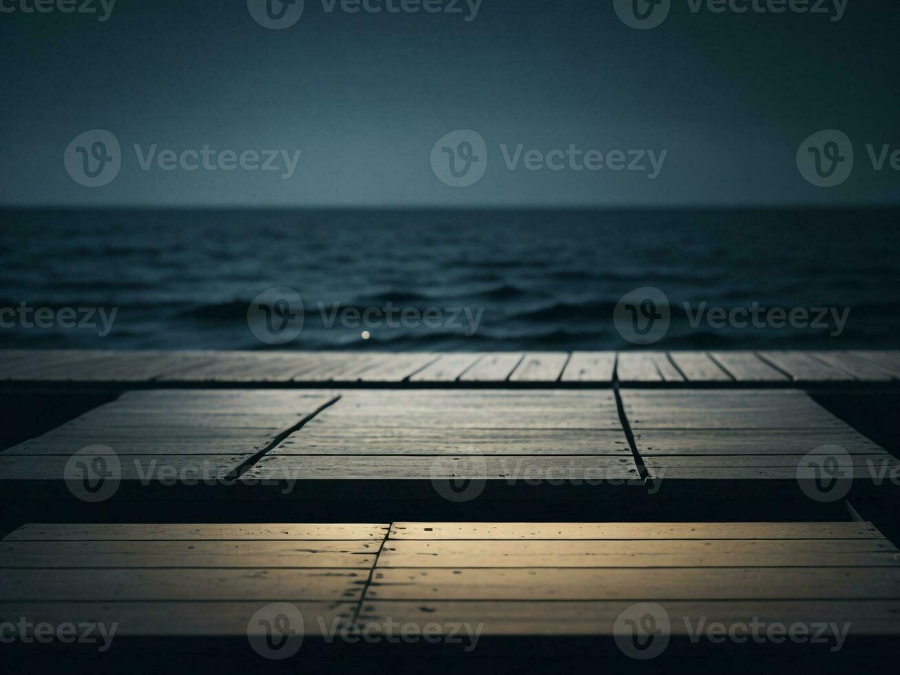 Wooden table and blur tropical beach background, product display montage. High quality photo 8k FHD AI generated
