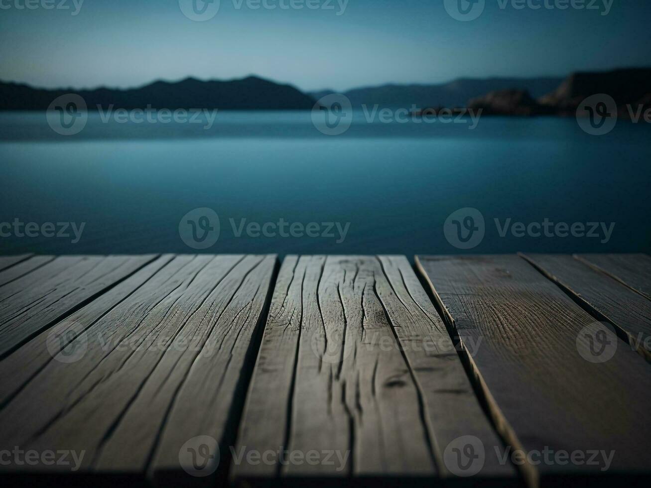 Wooden table and blur tropical beach background, product display montage. High quality photo 8k FHD AI generated