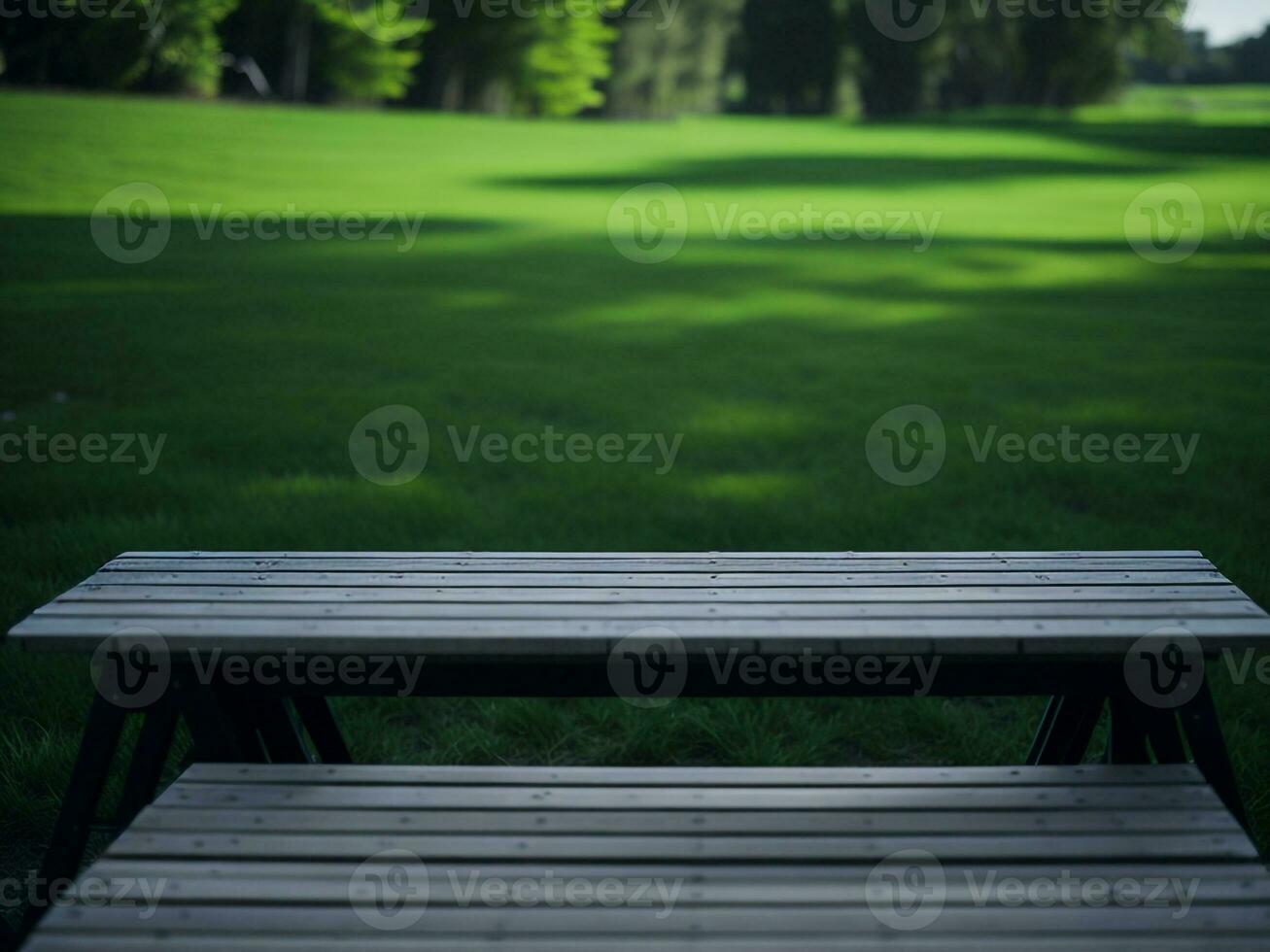 Wooden table and blur tropical beach background, product display montage. High quality photo 8k FHD AI generated