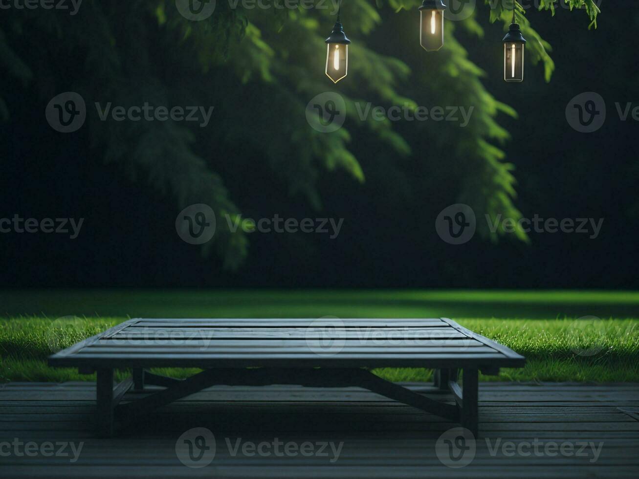 Wooden table and blur tropical beach background, product display montage. High quality photo 8k FHD AI generated