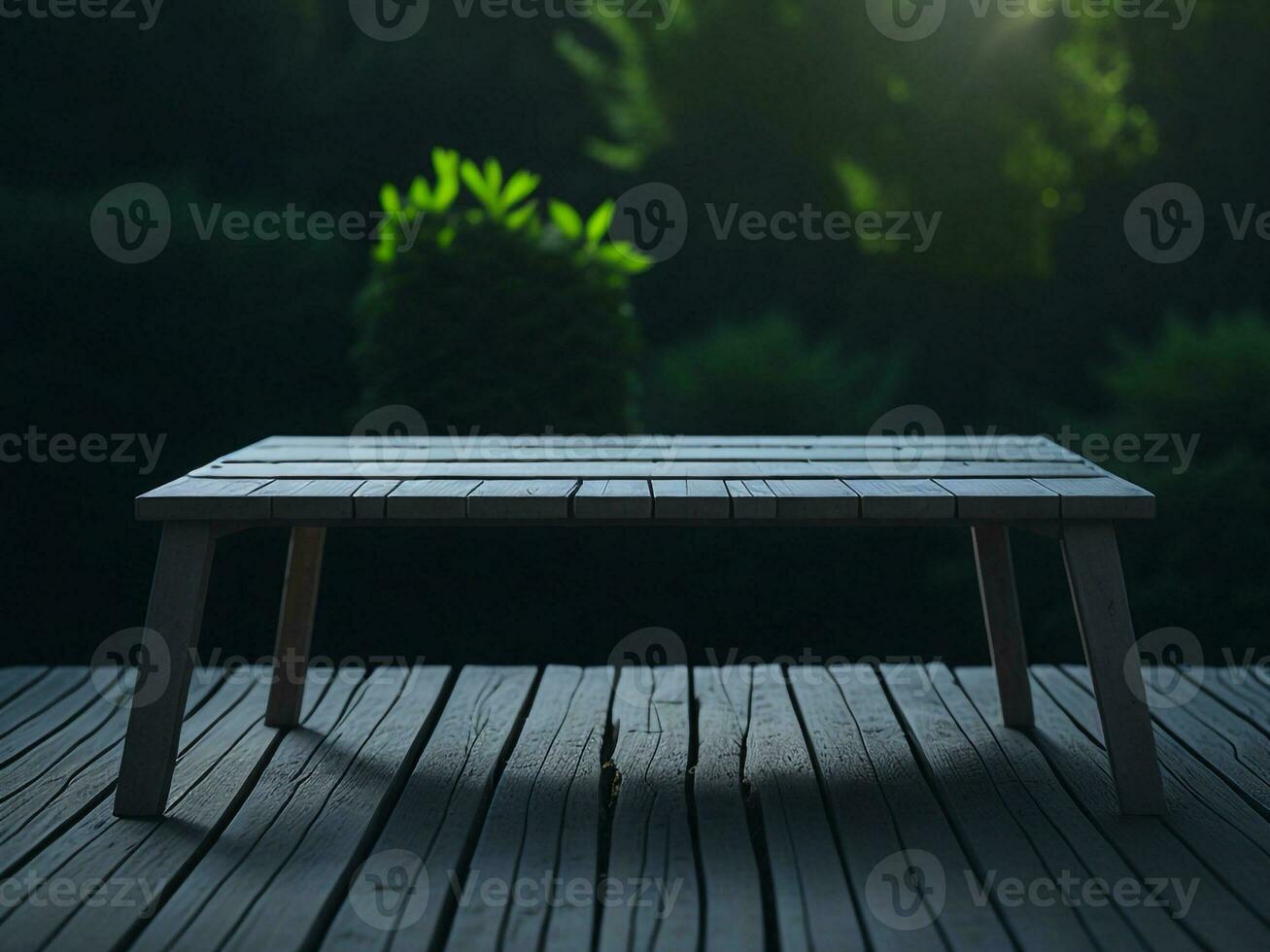 Wooden table and blur tropical beach background, product display montage. High quality photo 8k FHD AI generated