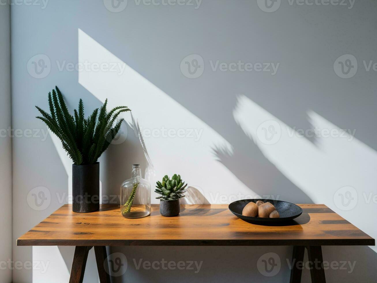 Wooden table and blur tropical green grass background, product display montage. High quality photo 8k FHD AI generated