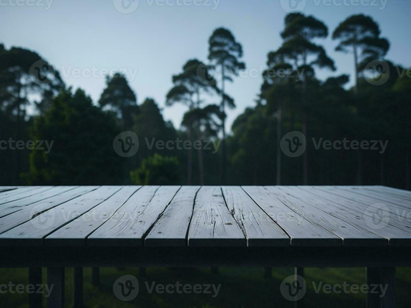 Wooden table and blur tropical green grass background, product display montage. High quality photo 8k FHD AI generated