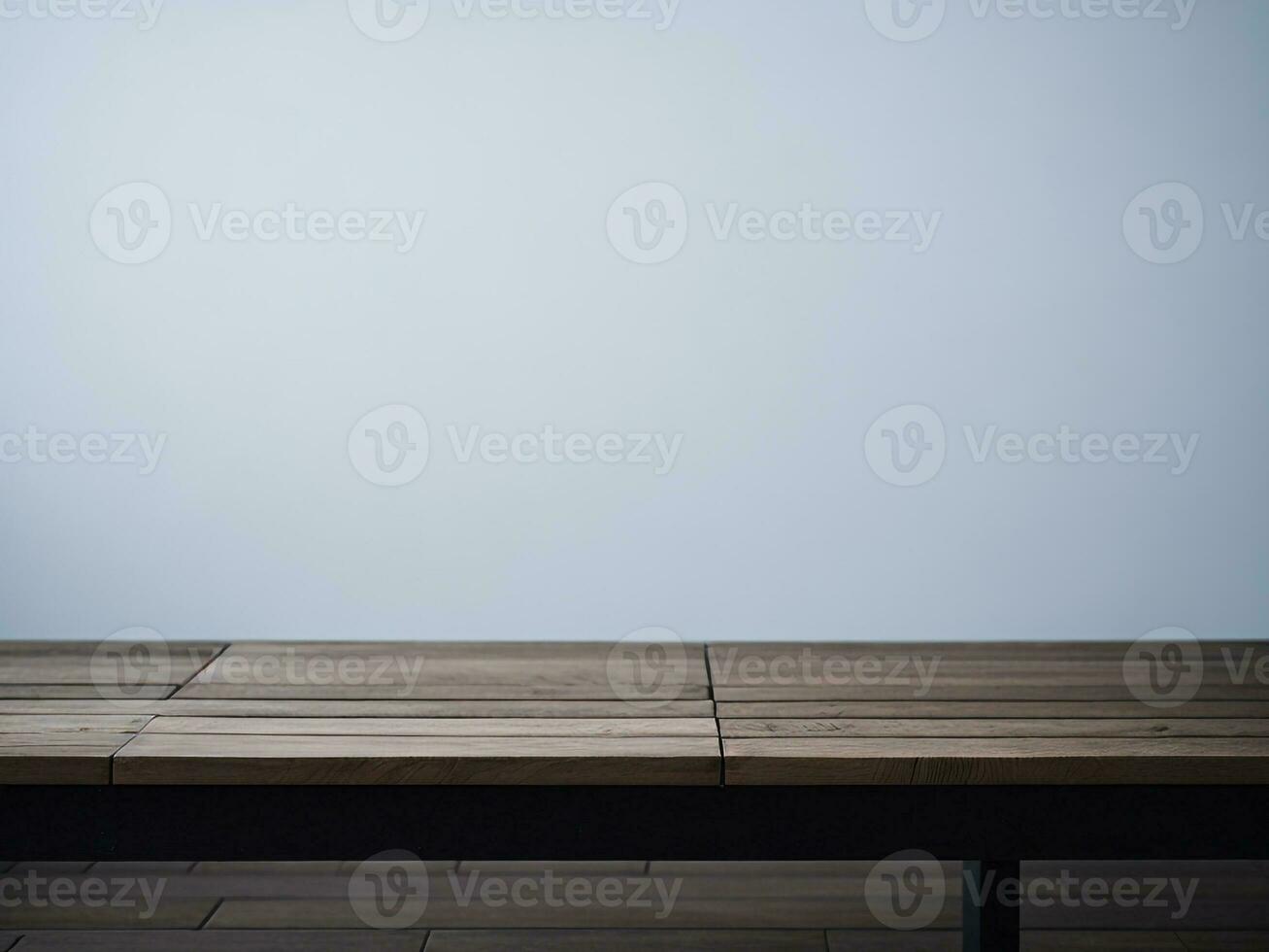 Wooden table and blur tropical white background, product display montage. High quality photo 8k FHD AI generated