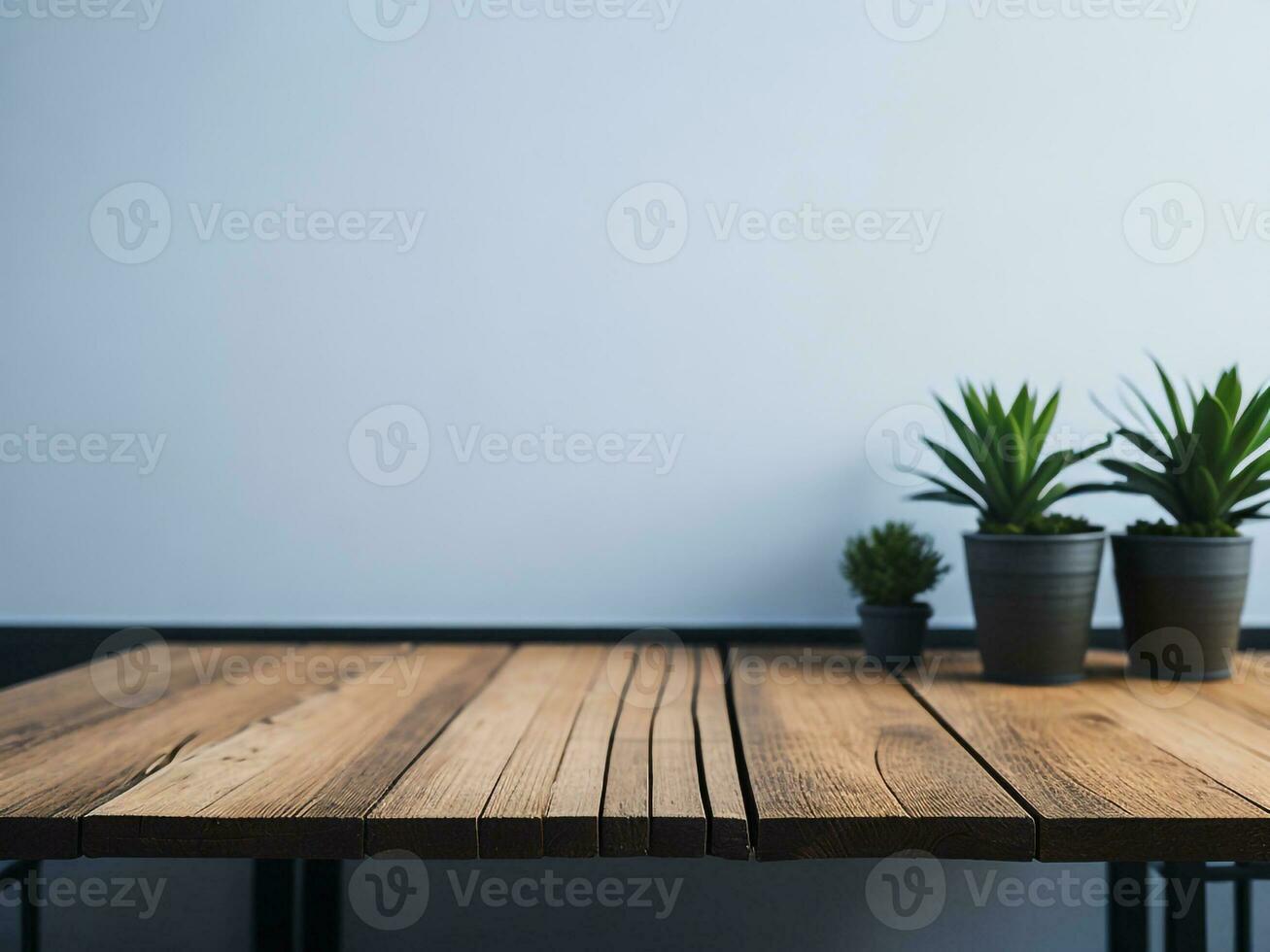 Wooden table and blur tropical white background, product display montage. High quality photo 8k FHD AI generated