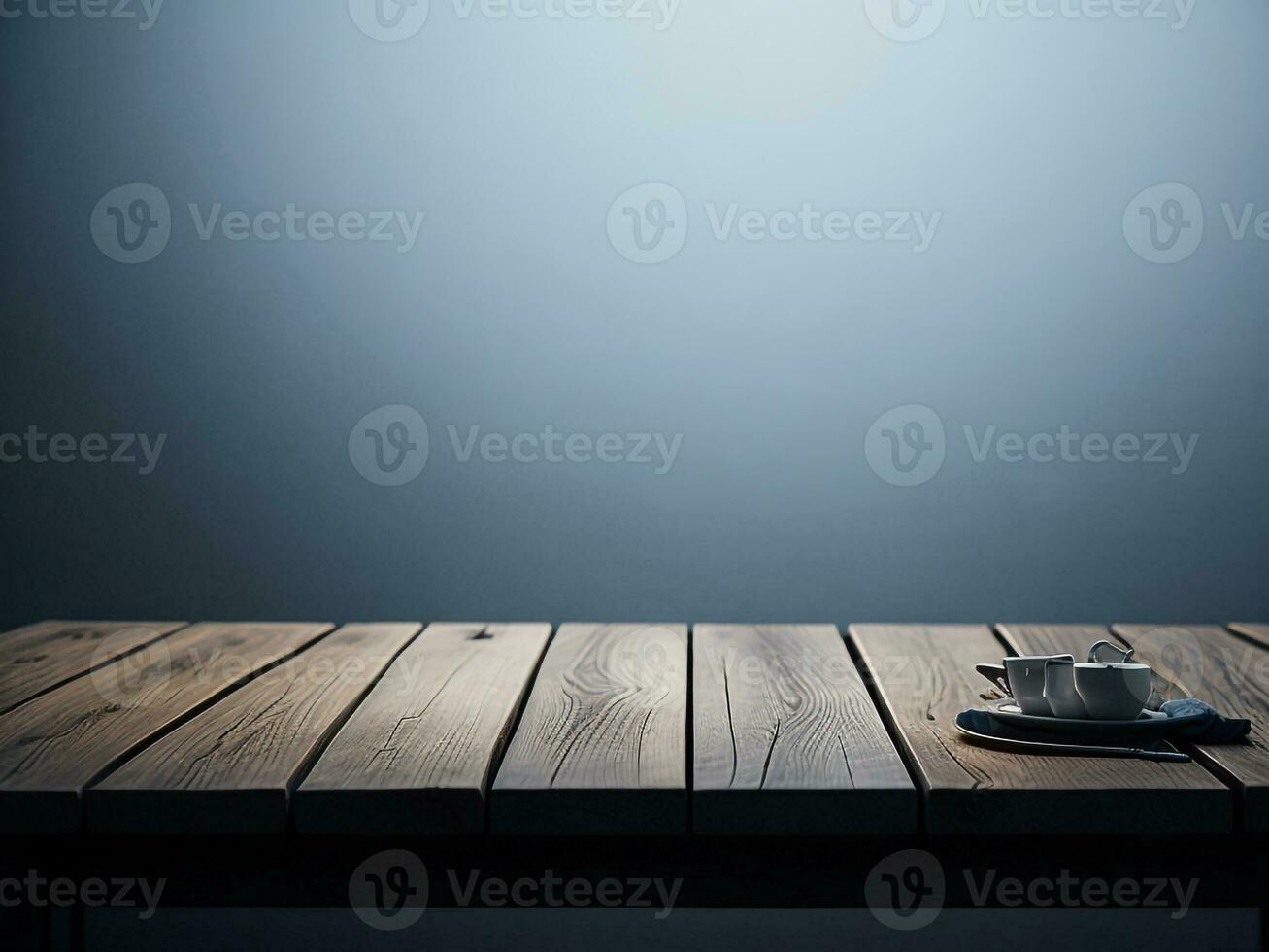 Wooden table and blur tropical white background, product display montage. High quality photo 8k FHD AI generated