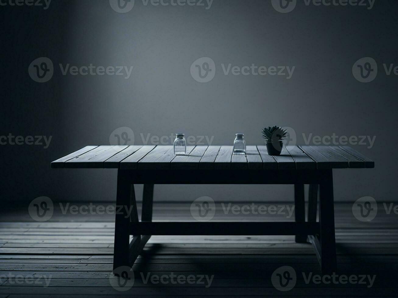 Wooden table and blur tropical white background, product display montage. High quality photo 8k FHD AI generated