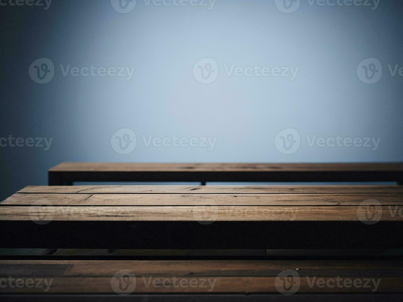Wooden table and blur tropical white background, product display montage. High quality photo 8k FHD AI generated