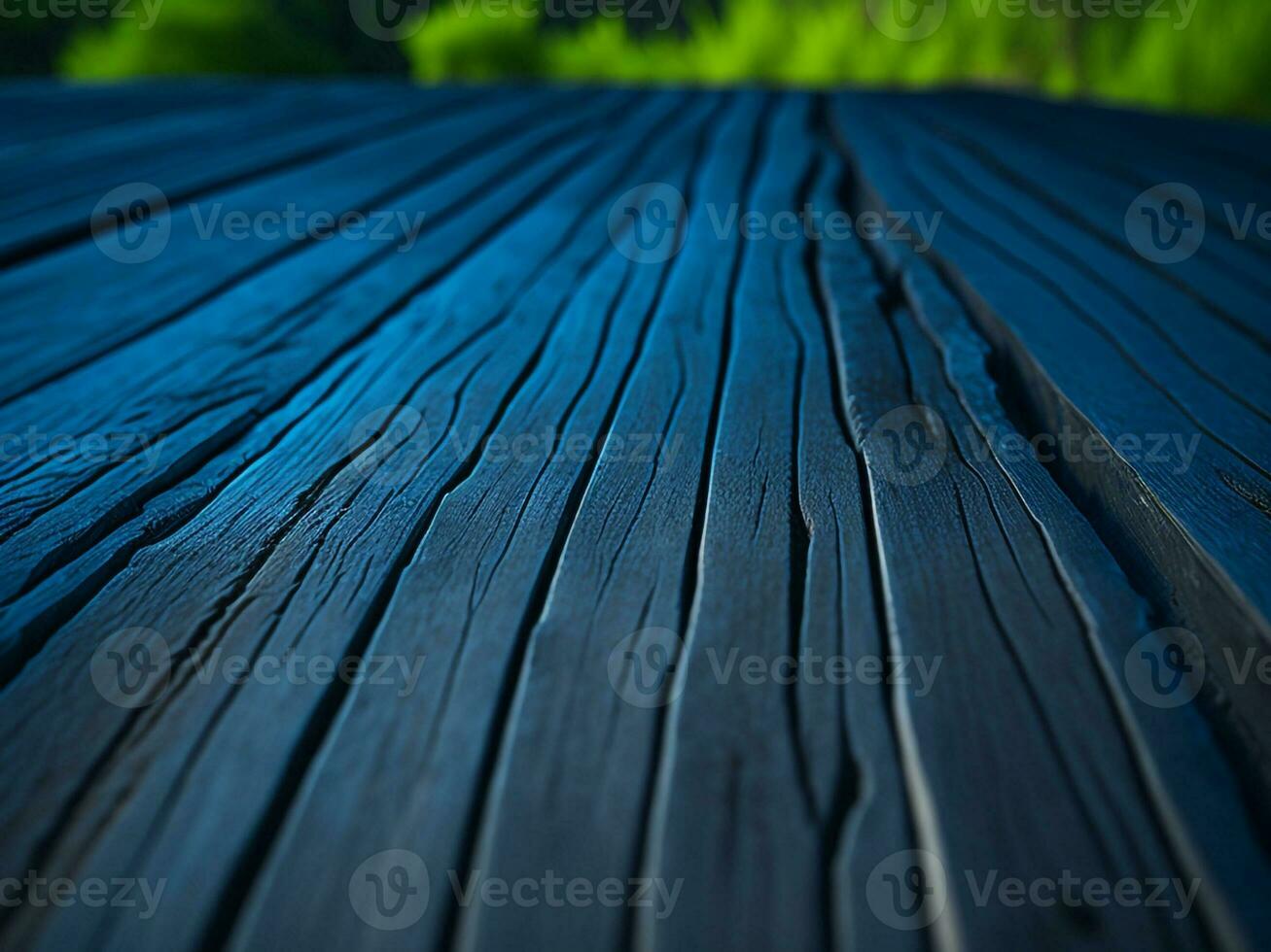 Wooden table and blur tropical Green color background, product display montage. High quality photo 8k FHD AI generated