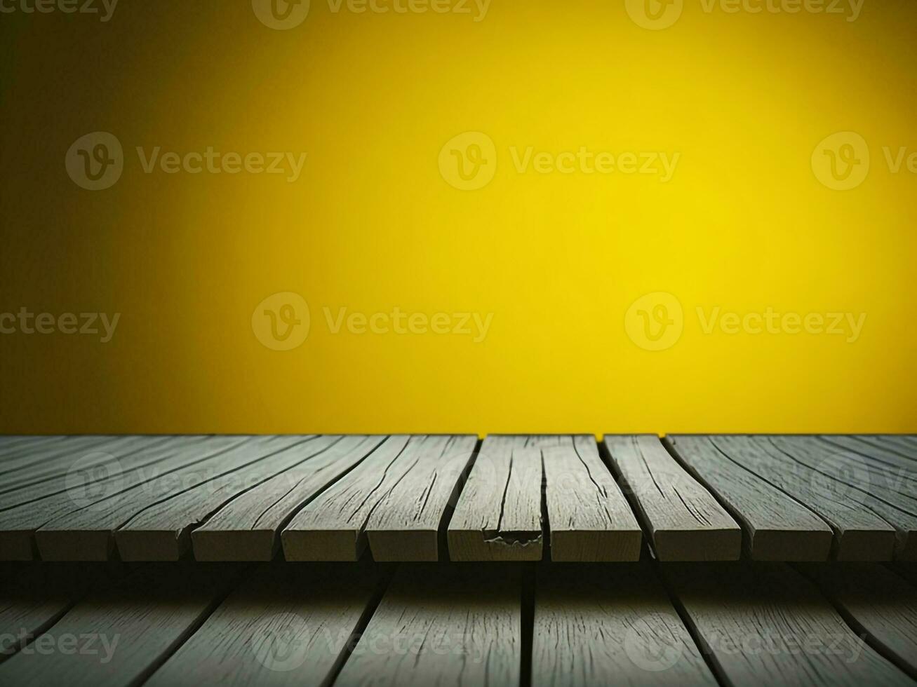 Wooden table and blur tropical Yellow Color background, product display montage. High quality photo 8k FHD AI generated