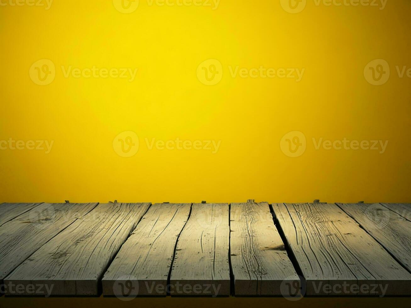 Wooden table and blur tropical Yellow Color background, product display montage. High quality photo 8k FHD AI generated