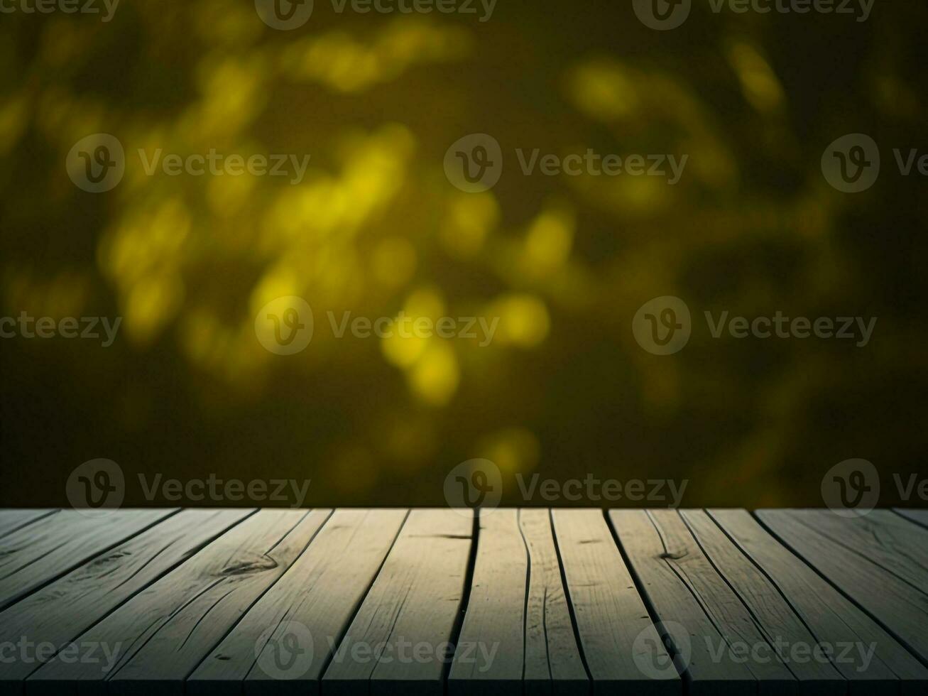 Wooden table and blur tropical Yellow Color background, product display montage. High quality photo 8k FHD AI generated