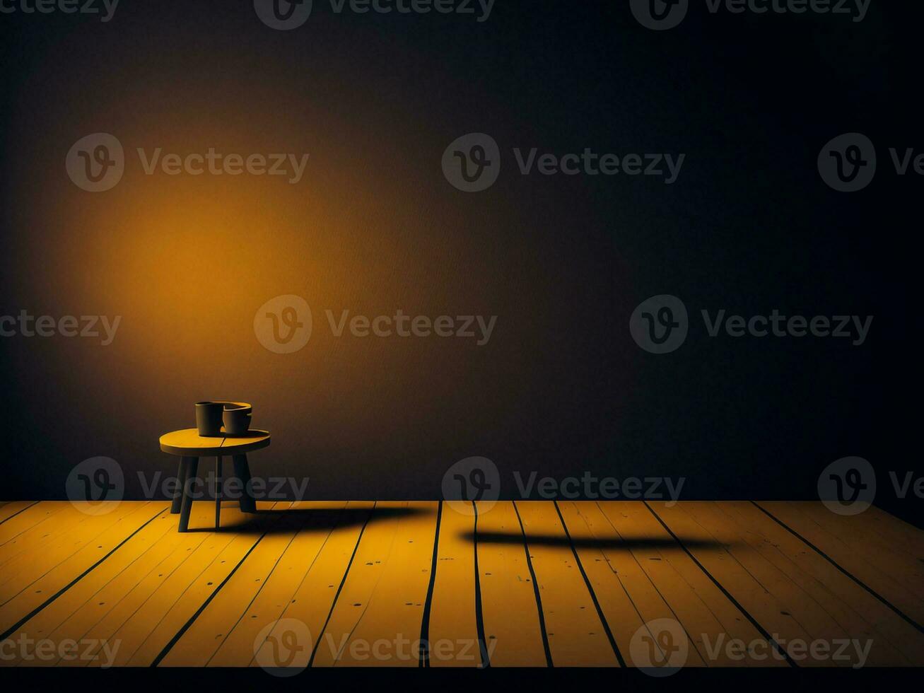 Wooden table and blur tropical Yellow Color background, product display montage. High quality photo 8k FHD AI generated