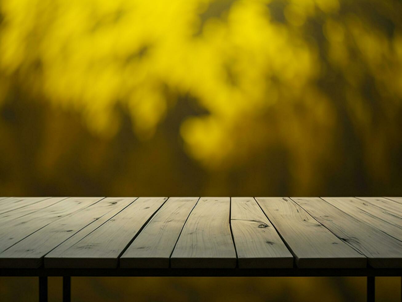 Wooden table and blur tropical green grass background, product display montage. High quality photo 8k FHD AI generated