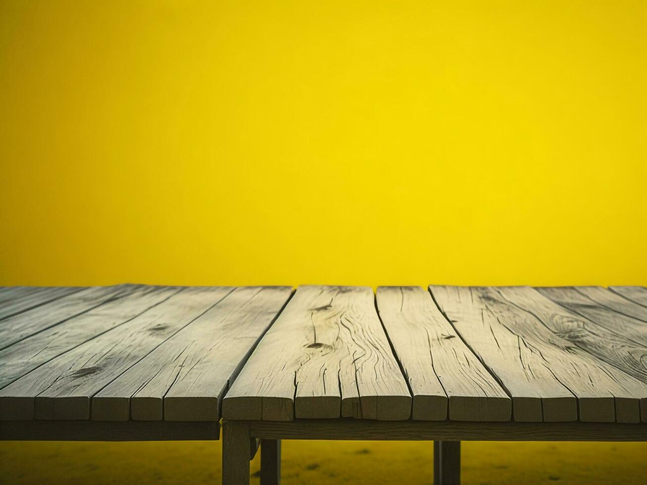 Wooden table and blur tropical green grass background, product display montage. High quality photo 8k FHD AI generated