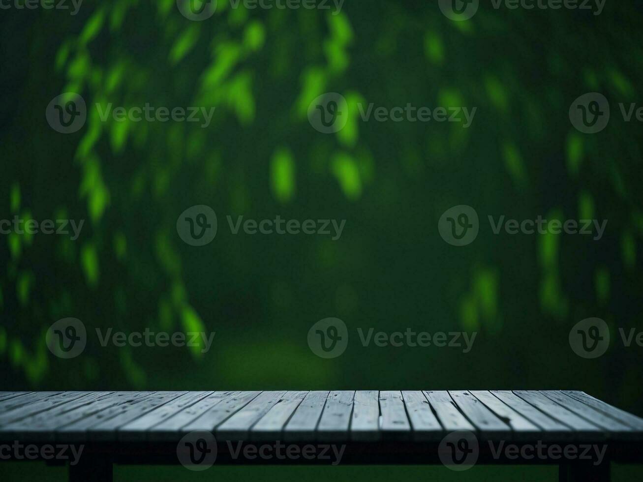 Wooden table and blur tropical green grass background, product display montage. High quality photo 8k FHD AI generated