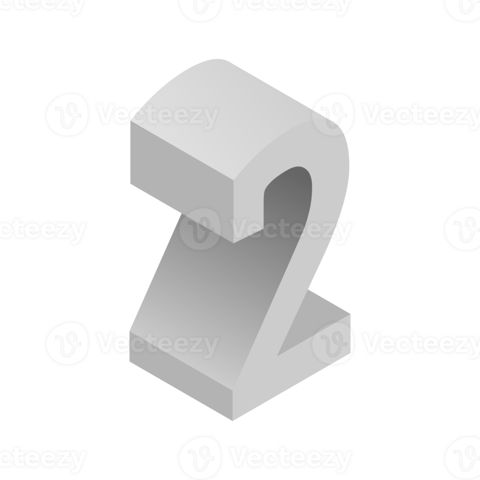 Letter Number 2 3d Isometric Logo Icon png with transparent background