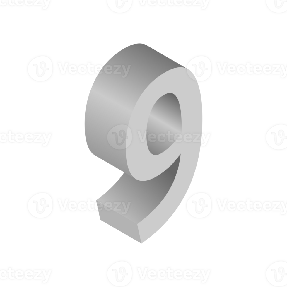 Letter Number 9 3d Isometric Logo Icon png with transparent background